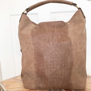 EUC Faux Croc Skin Detail Large Taupe / Light Brown Bag